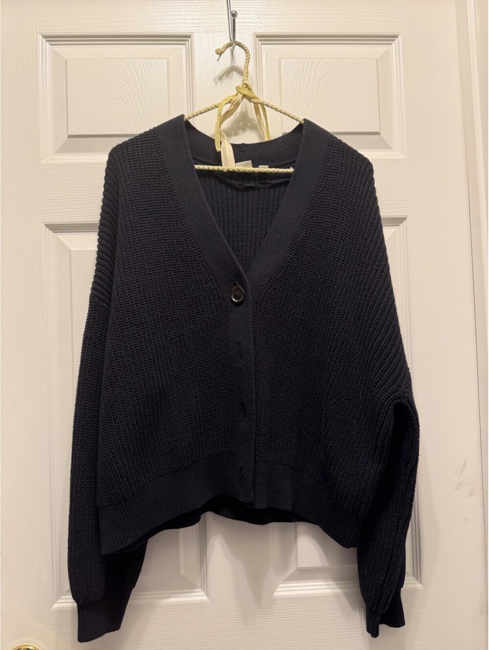 Gap Factory Shaker Stitch Button Front V Neck Cardigan Sweater True Black XXL